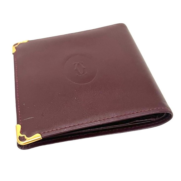 CARTIER: Burgundy, Leather Double C Logo Wallet Unisex #1311 - Picture 4 of 8